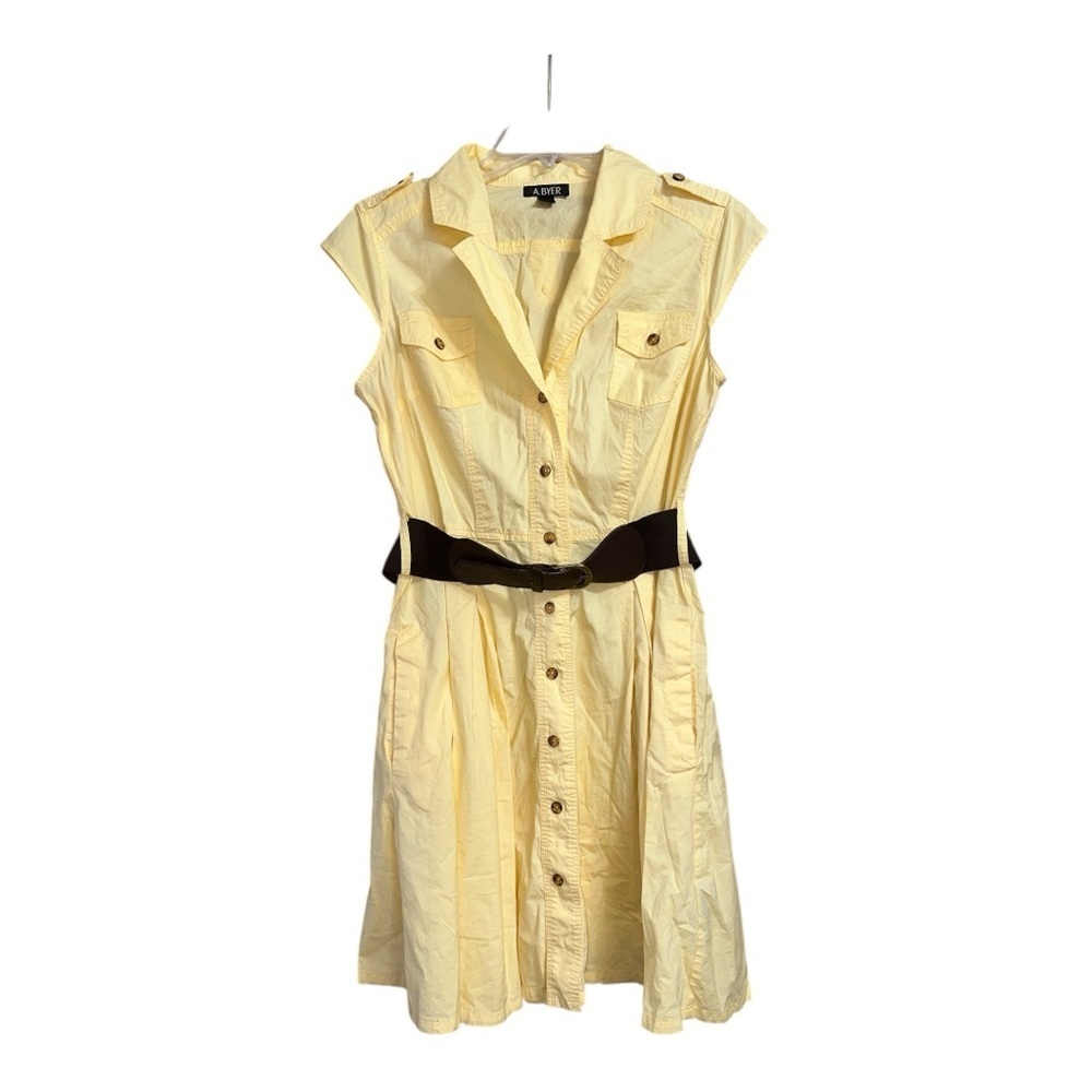 A Byer Junior’s Yellow Cap Sleeve Button-Down Shirt Dress, Sz Large